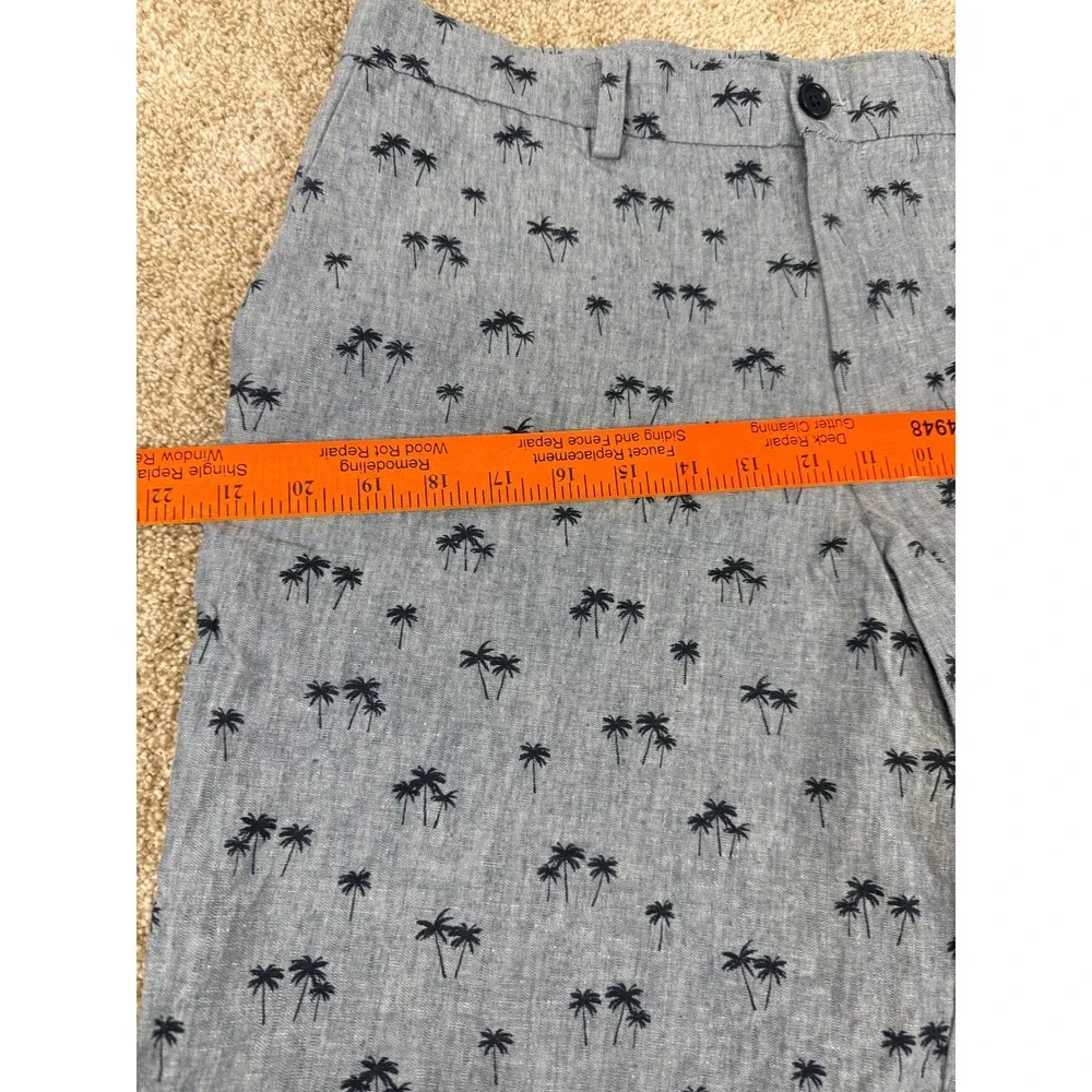 Banana‎ Republic Aiden Shorts Mens 34 Blue Palm Tree Print Linen Cotton Tropical